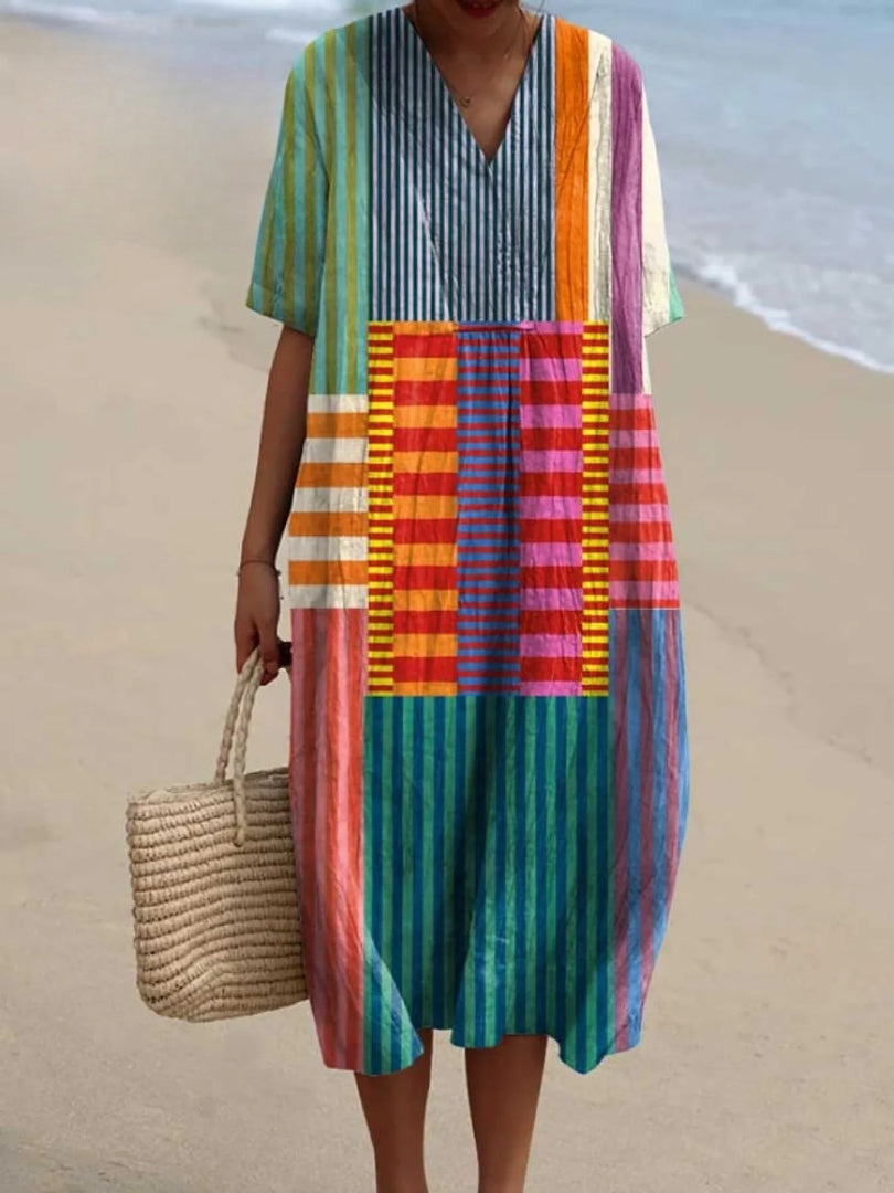 MAELIS – VINTAGE STYLE GEOMETRIC PRINT COTTON DRESS