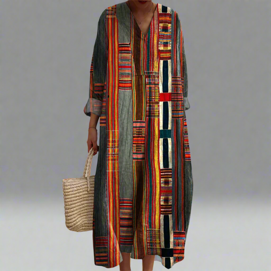 Geometric Stripe Maxi Dress - Flattering Fit & Comfortable Style