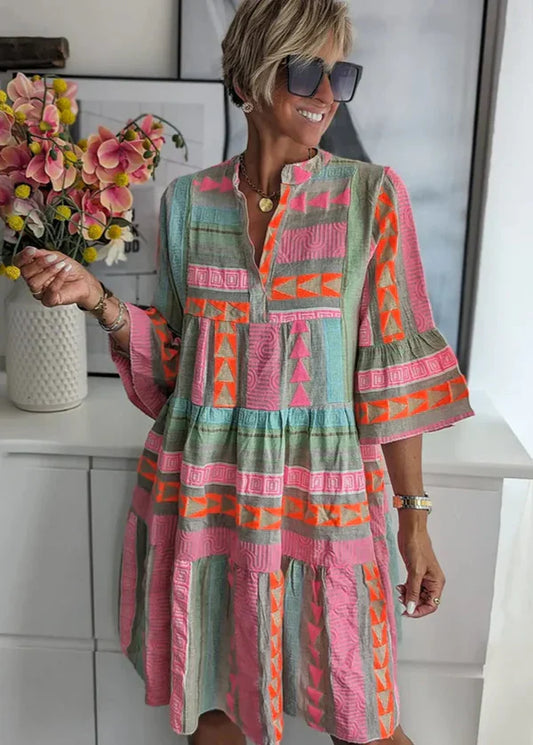 ELLA – NATURAL COTTON-HEMP V-NECK SUMMER DRESS