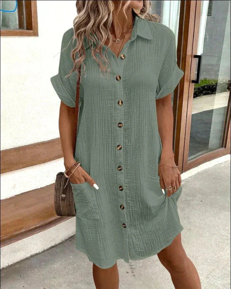 SIENNA – RETRO-CHIC COTTON LINEN SHIRT DRESS