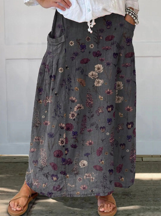 ELUNARA – ELEGANT FLOWER LINEN POCKET SKIRT