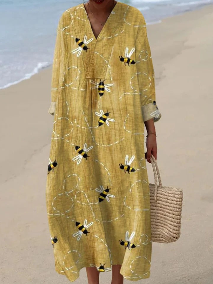 SOLENE – BEE EMBROIDERED COTTON-LINEN JUMPSUIT