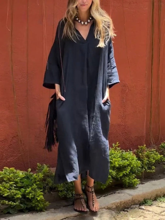 SERELA – RELAXED V-NECK COTTON DAY DRESS