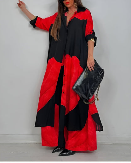ALINA – PATCHWORK BLOUSE & WIDE-LEG PANTS SET