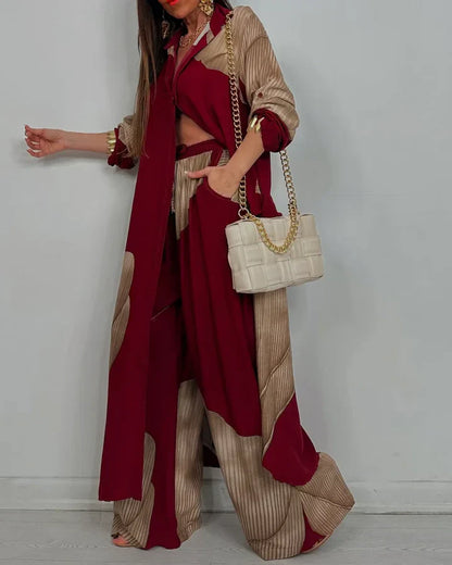 ALINA – PATCHWORK BLOUSE & WIDE-LEG PANTS SET
