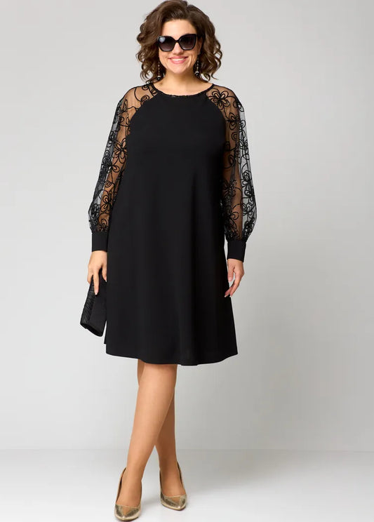CELESTE | LACE-SLEEVE MIDI DRESS