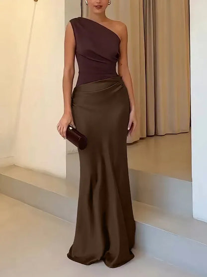 CELESTIA – ONE-SHOULDER PLEATED MAXI GOWN