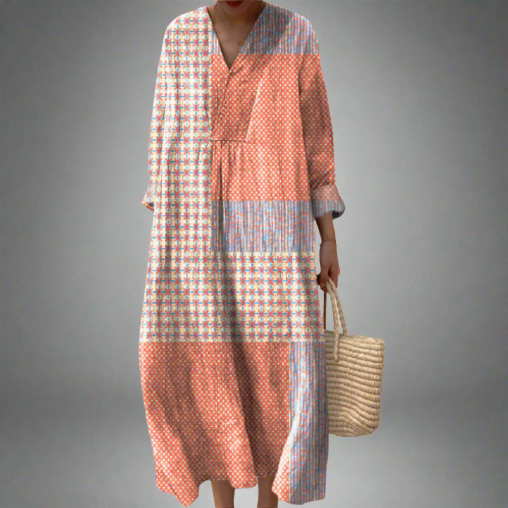 Nora Coral Starburst Midi Dress - Comfortable Summer Dress for Women