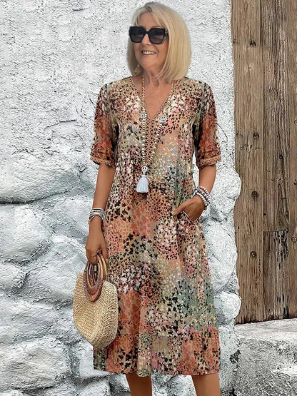 CELESTE – VIBRANT MIDI DRESS WITH POCKETS