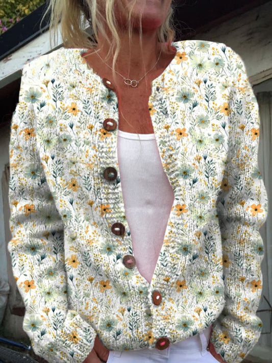 MYLENNA | COZY FLORAL BUTTONED KNIT CARDIGAN