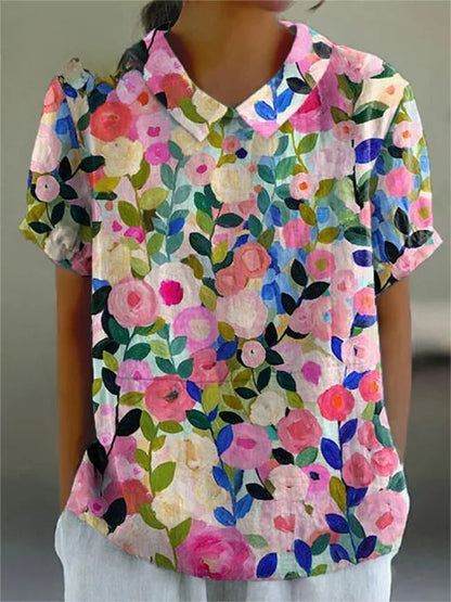 ISALE – COLORFUL FLORAL COTTON LINEN SHIRT