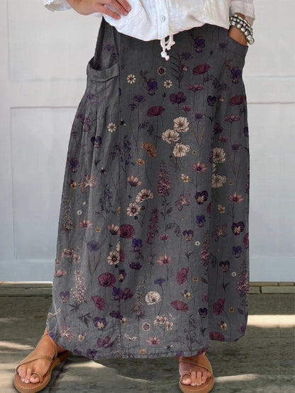 ELUNARA – ELEGANT FLOWER LINEN POCKET SKIRT
