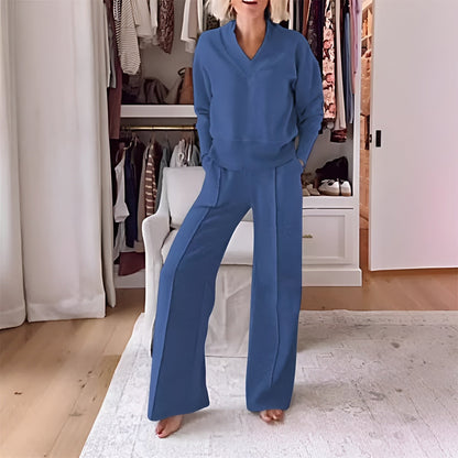 AMARIS – V-NECK SWEATER & WIDE-LEG PANTS SET
